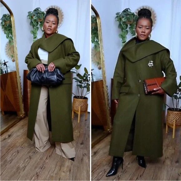 ZARA Manteco Wool Scarf Coat Khaki NWT M/L